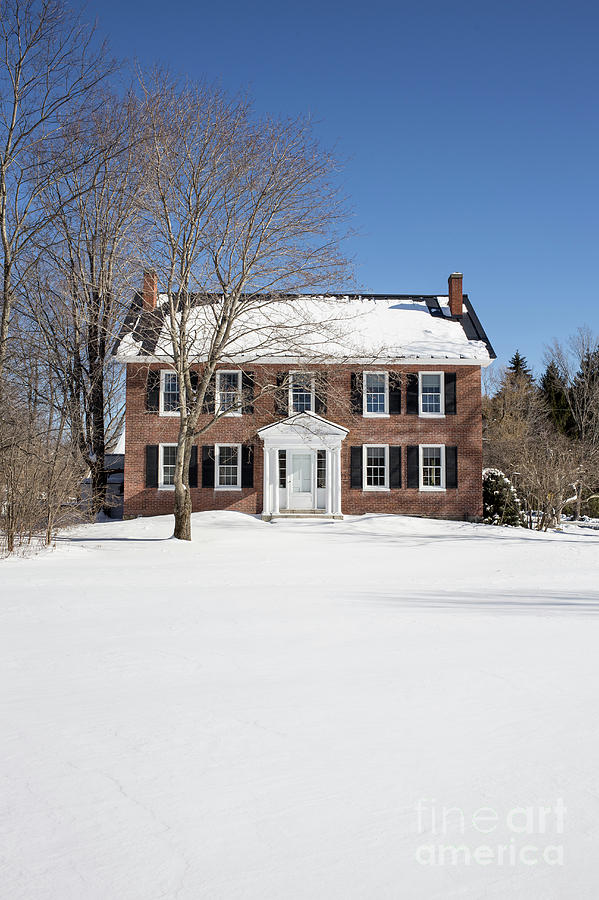 Period Vintage New England Brick House in winter Photograph by Edward Fielding