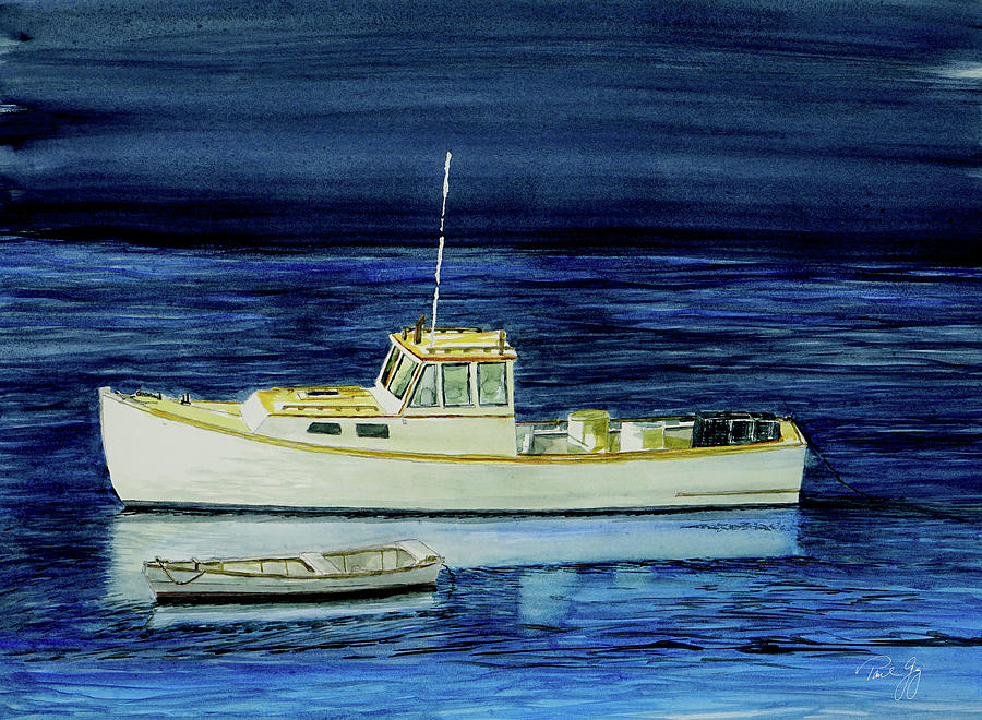 Perkins Cove Lobster Boat and Skiff Painting by Paul Gaj