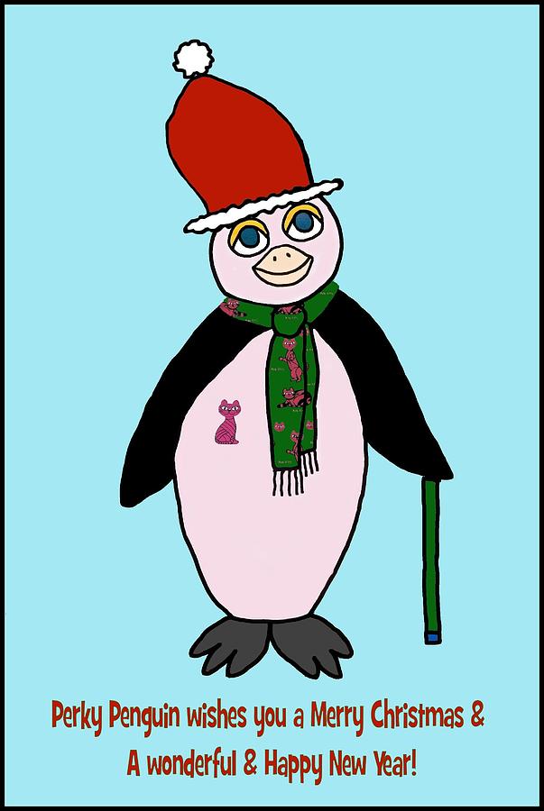 Perky Penguin Christmas wishes Digital Art by Laura Smith