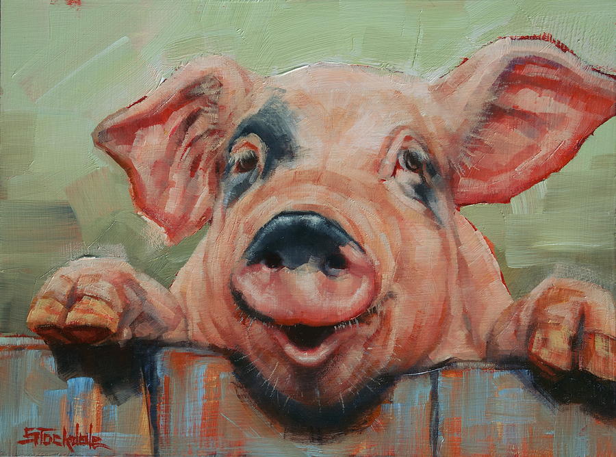 Pig Painting - Perky Pig by Margaret Stockdale