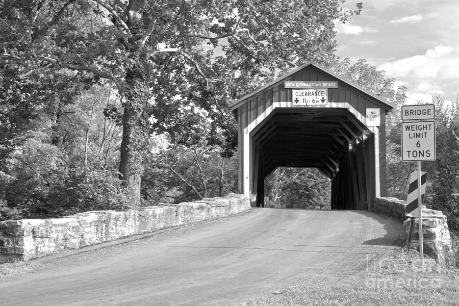 Perry County New Germantown Covered Bridge Black And White Photograph by Adam Jewell