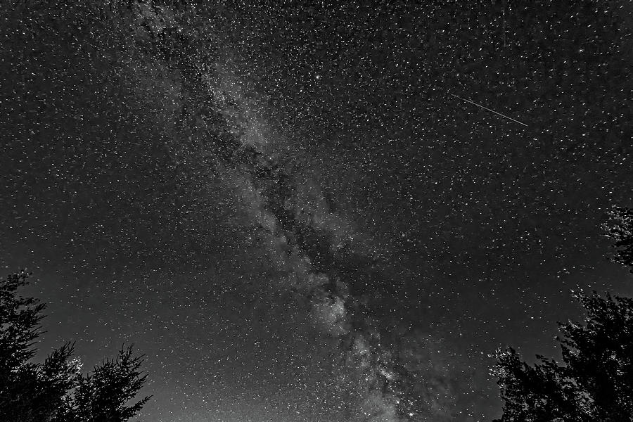 Perseid Meteor And The Milky Way bw Photograph by Steve Harrington