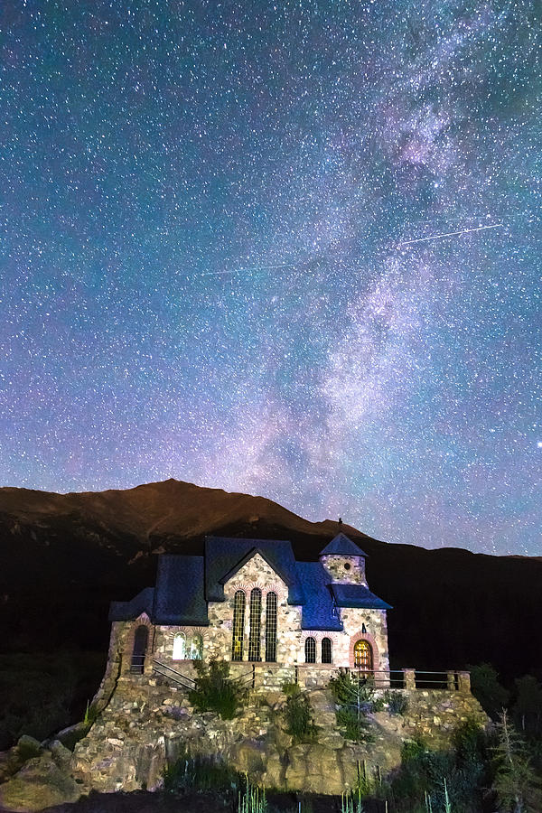 Perseid Meteor Shower And Chapel On The Rock Photograph