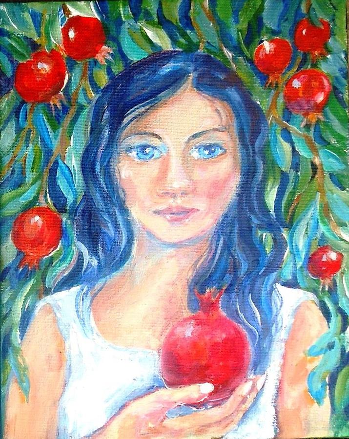 Persephone and Pomegranates  Painting by Trudi Doyle