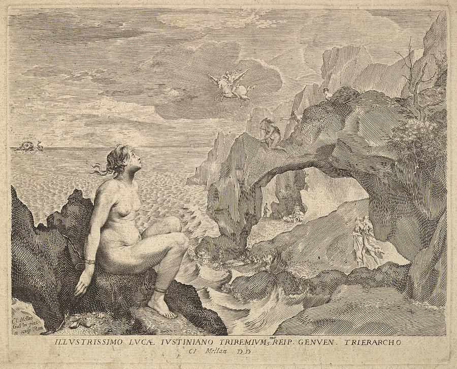 Perseus Delivering Andromeda Drawing by Claude Mellan