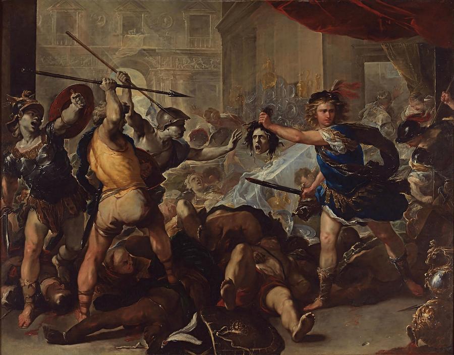 Perseus fights Phineas  Painting by Luca Giordano