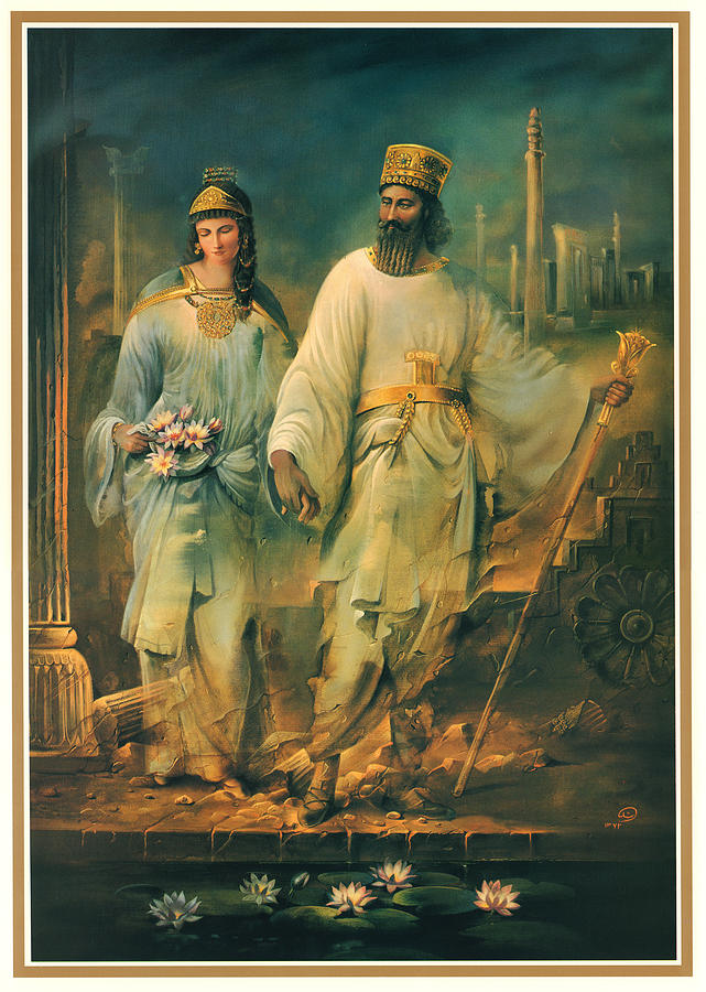 Persian Painting - Persian Empire King and Queen by Mike Saadat