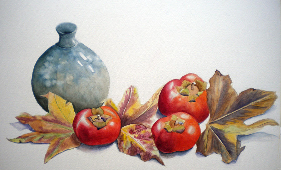 Persimmon Trio Painting by Sandy Fisher