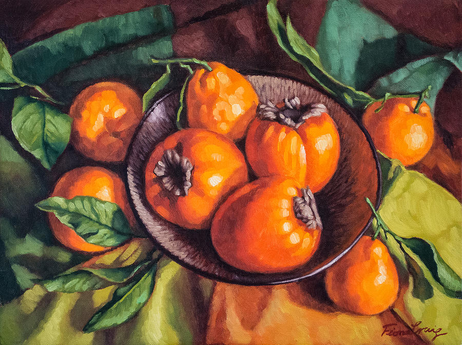 Still Life Painting - Persimmons and Mandarins by Fiona Craig