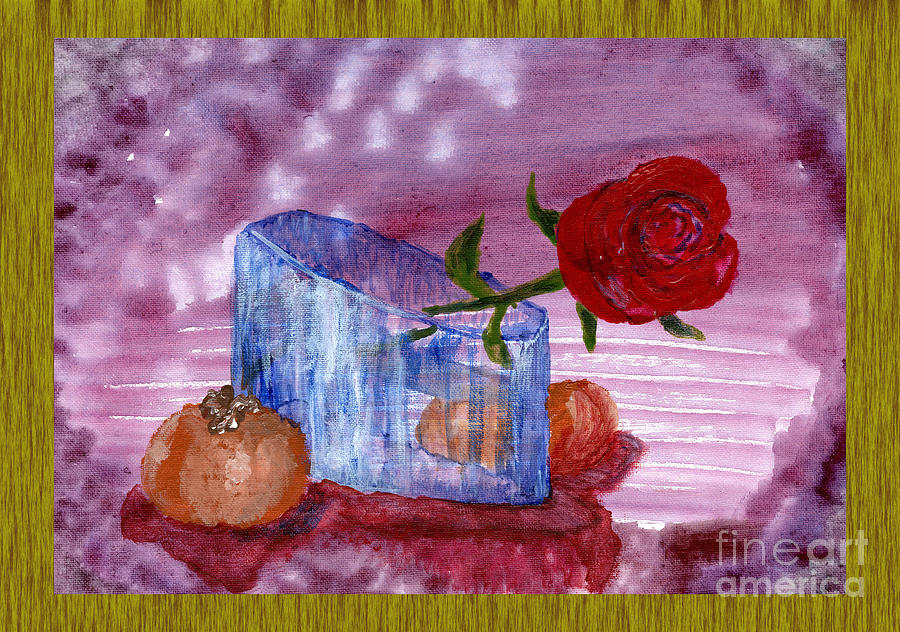 Persimmons And Rose Painting by Victor Vosen