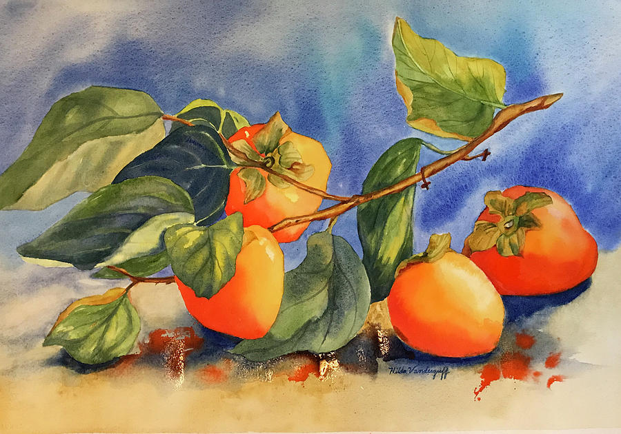 Persimmons Painting by Hilda Vandergriff