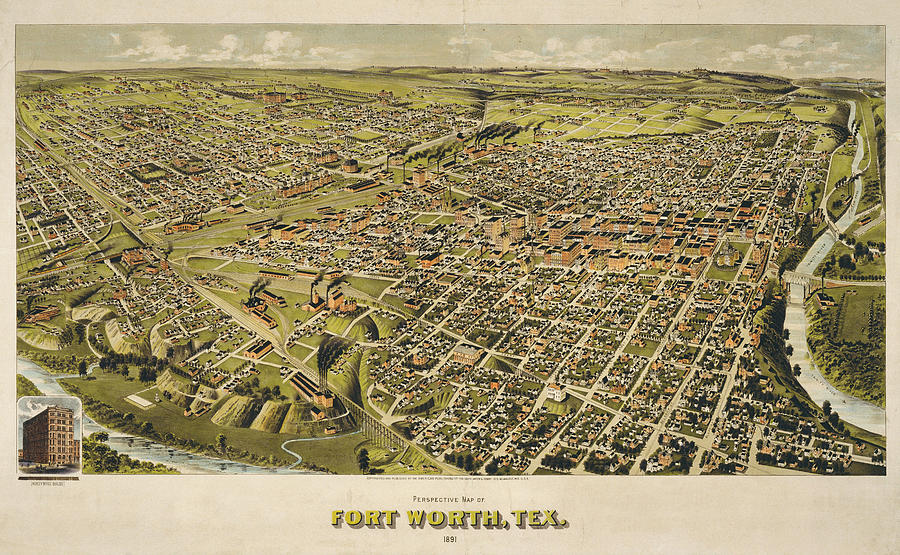 Map Painting - Perspective Map of Fort Worth, Tex. 1891 by Henry Wellge