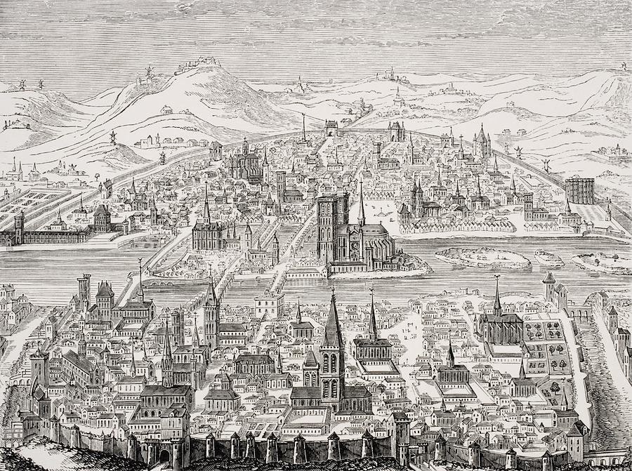 Paris Drawing - Perspective View Of Paris In 1607 by Vintage Design Pics