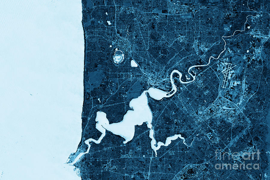 City Digital Art - Perth Abstract City Map Top View Dark by Frank Ramspott