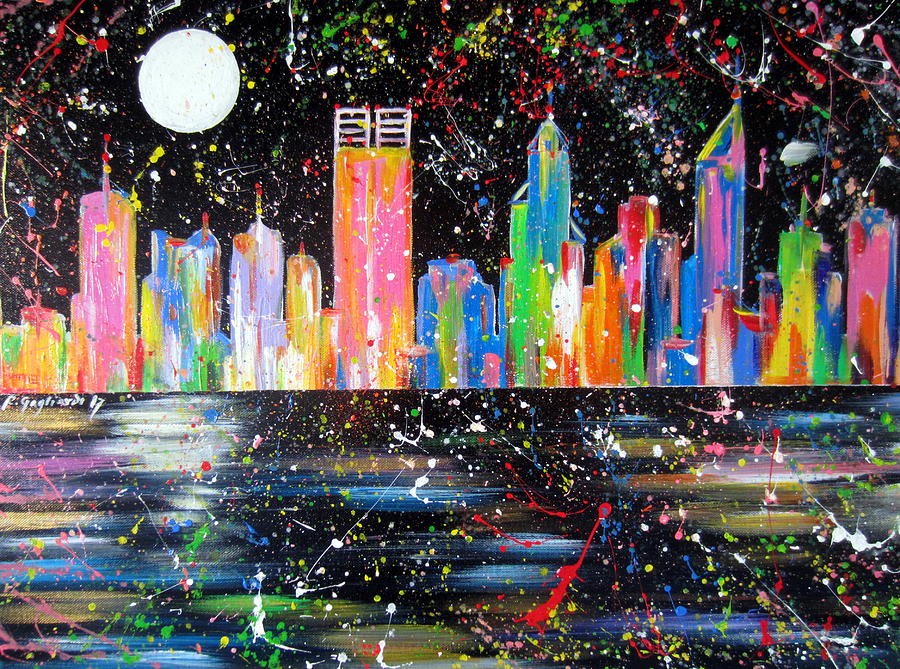 Perth skyline alla Pollock  Painting by Roberto Gagliardi