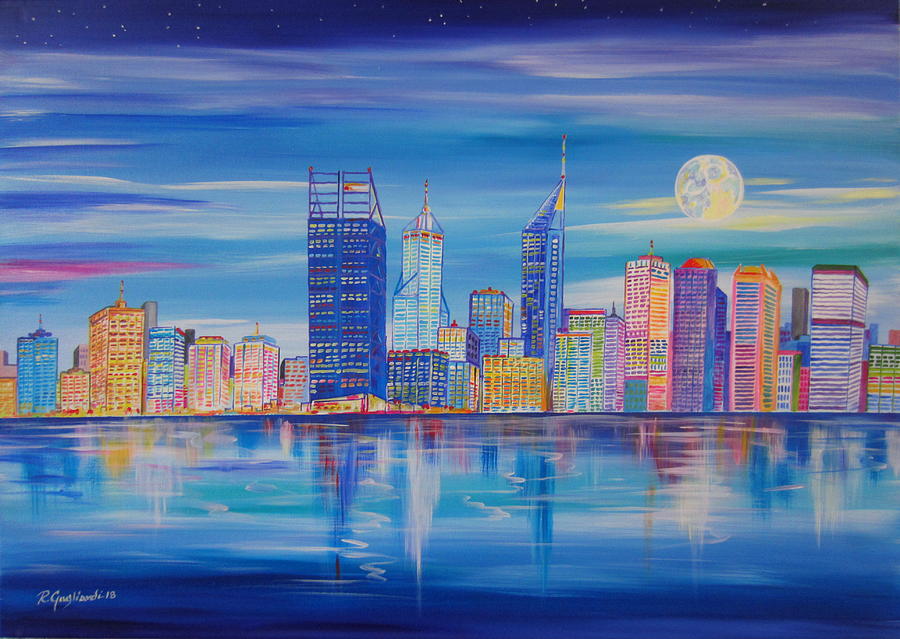 Perth Skyline at evening  Painting by Roberto Gagliardi