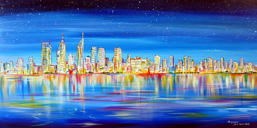 Perth Skyline on the Swan Painting by Roberto Gagliardi