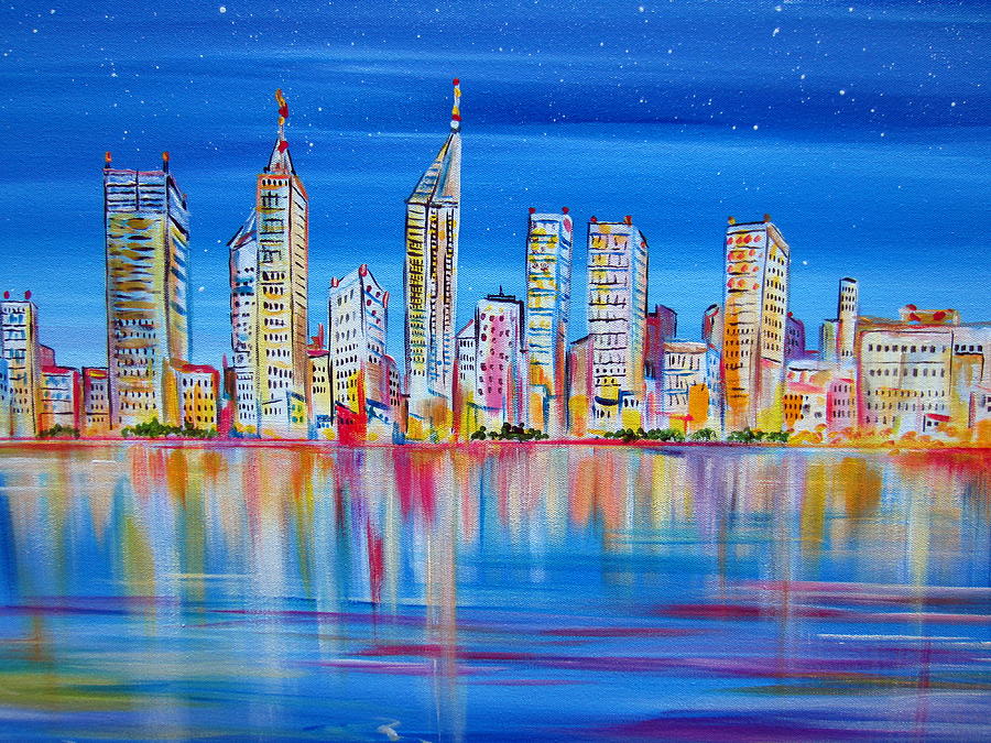 Perth Skyscrapers Skyline on the Swan River Painting by Roberto Gagliardi
