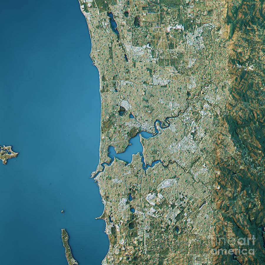 Perth Topographic Map Natural Color Top View Digital Art by Frank ...