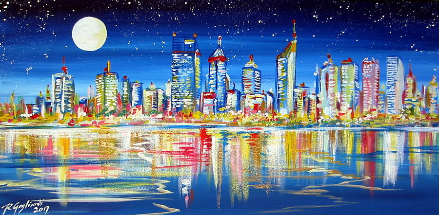 Perth Under The Full Moon Painting by Roberto Gagliardi