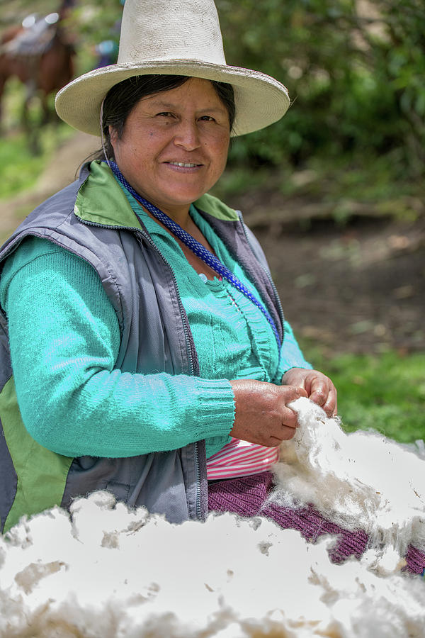 Peruvian Lady with Fleece at Kuelap Digital Art by Carol Ailles