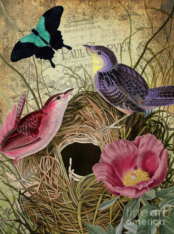 Bird Painting - Petals and Wings III by Mindy Sommers