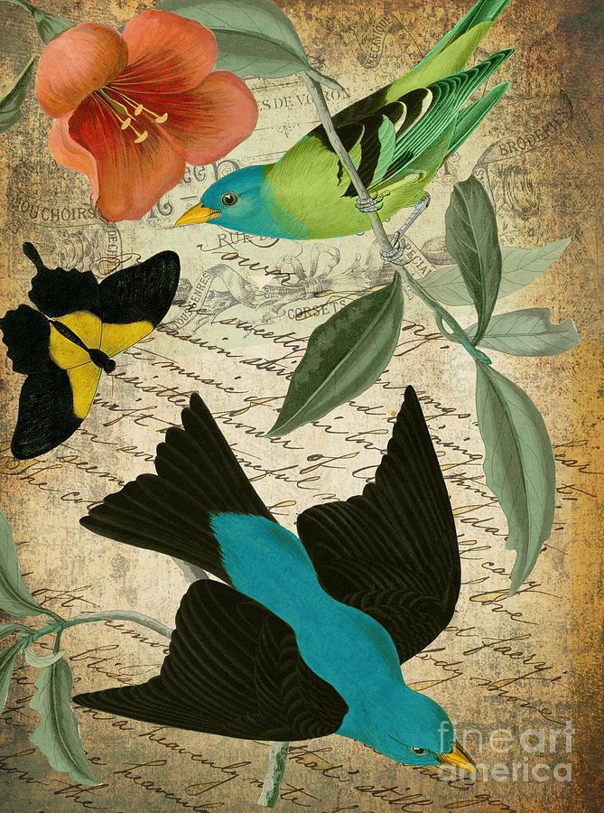 Bird Painting - Petals and Wings V by Mindy Sommers