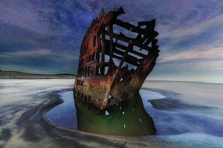 Peter Iredale Shipwreck Under Starry Night Sky Photograph by David Gn