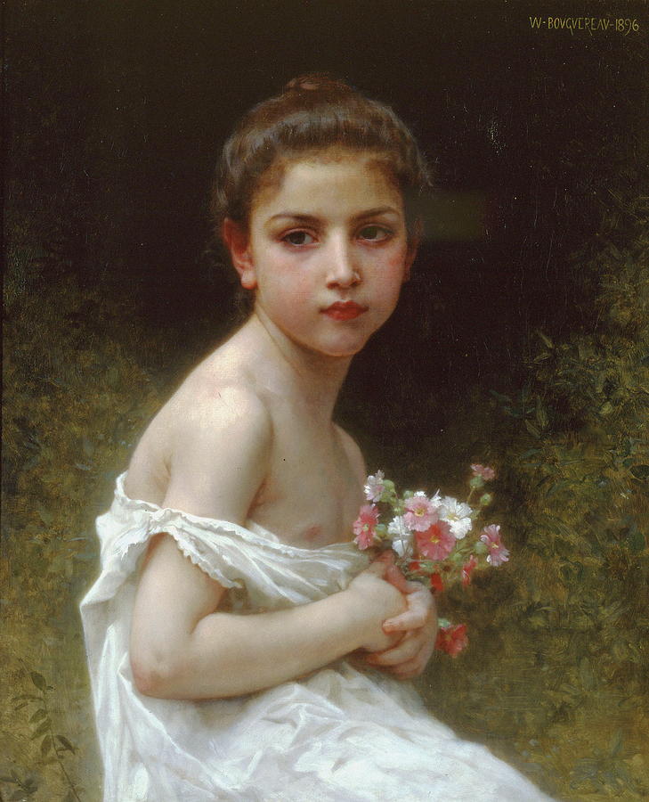 Petite_Fille_Au_Bouquet Painting by Adolphe William Bouguereau.