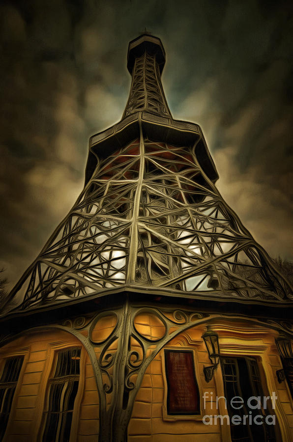 Petrin Lookout Tower - mixed media Mixed Media by Michal Boubin