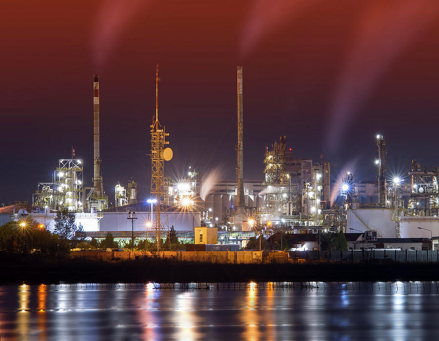 Night Photograph - Petrochemical Plant At Night by Ioan Panaite