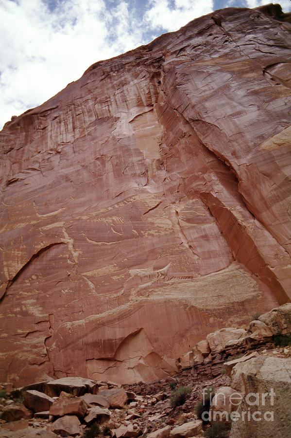 Petroglyphs on a sheer rock wall Photograph by Wernher Krutein