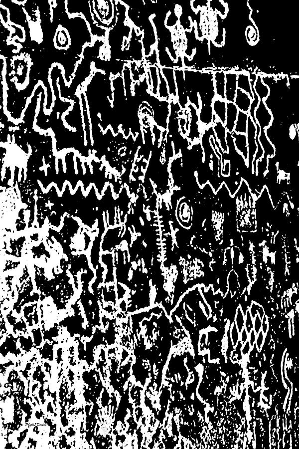 Petroglyphs Vertical Black And White Photograph by Phyllis Denton