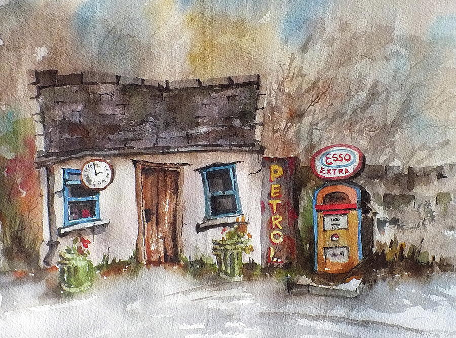 Bagnelstown,  Petrol and Gasoline.. Painting by Val Byrne