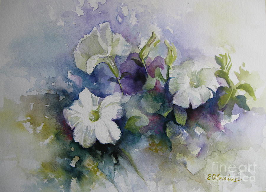 Petunias in summer Painting by Elena Oleniuc