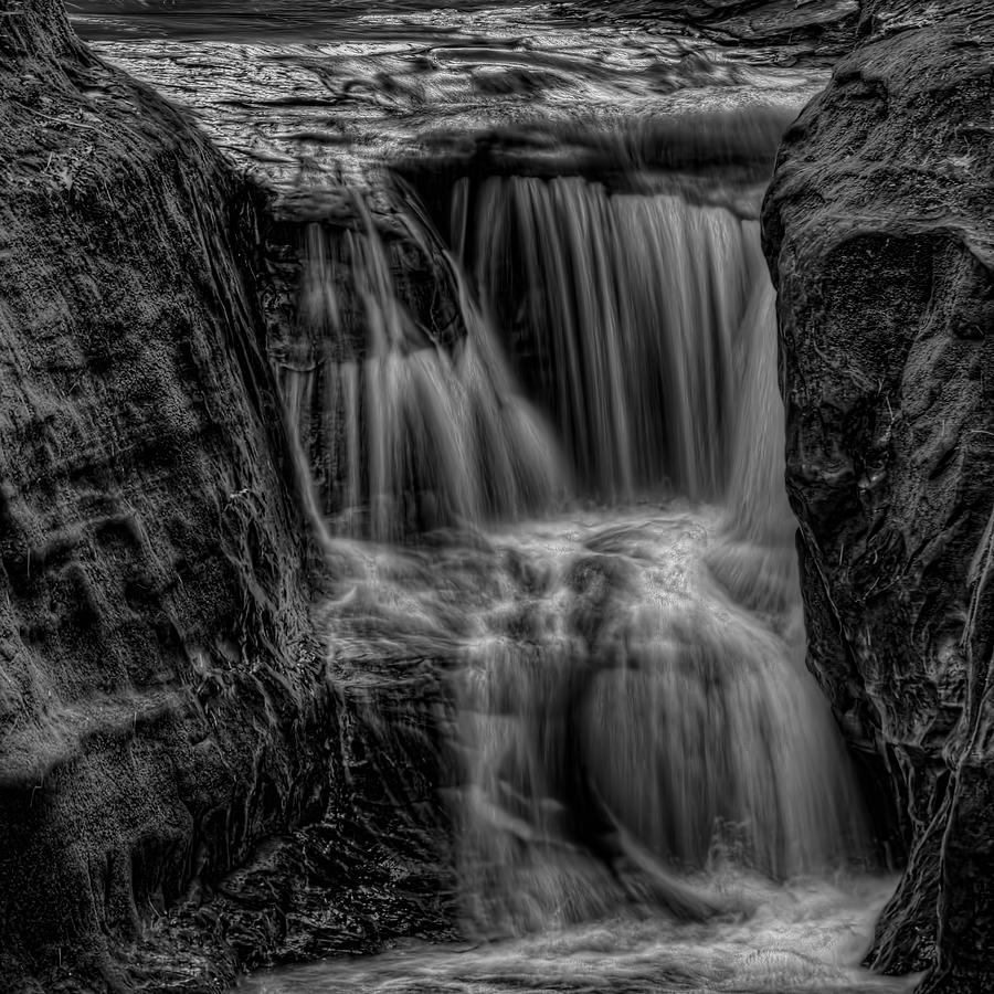 Pewits Nest Middle Falls Black and White Square Photograph by Dale Kauzlaric