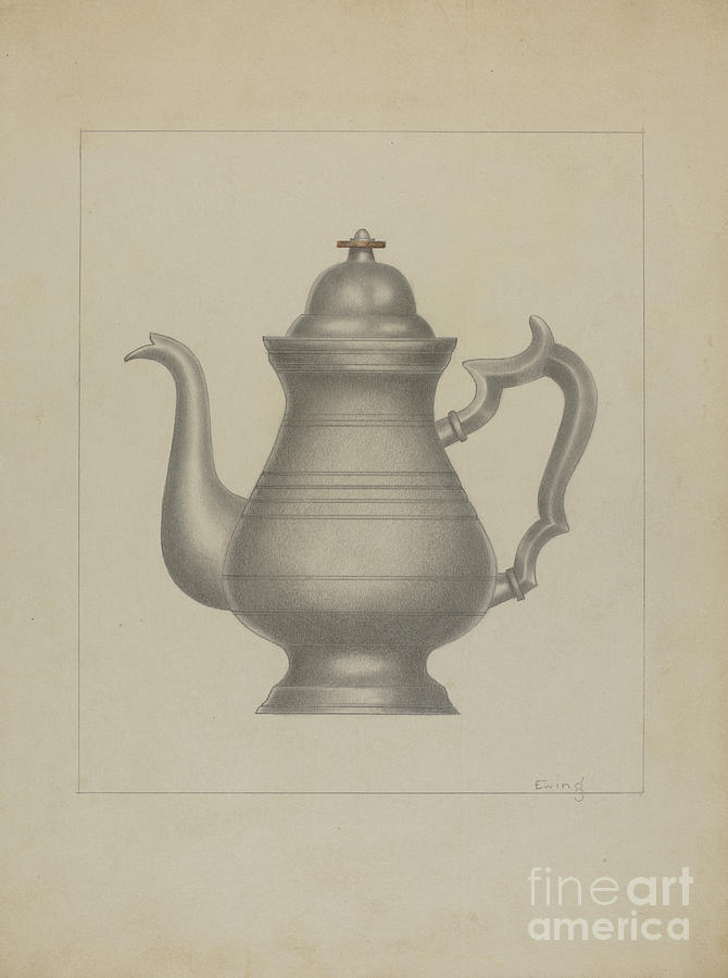 Pewter Coffee Pot Drawing by Burton Ewing