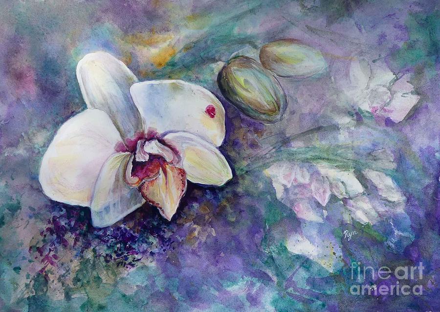 Phalaenopsis Orchid with Hyacinth Background Painting by Ryn Shell