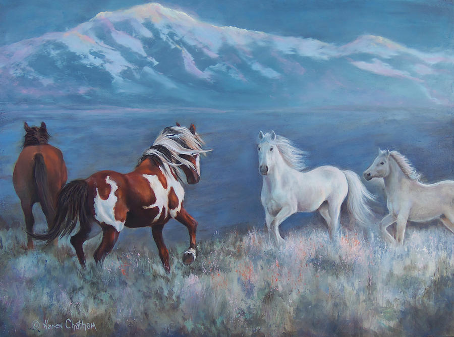 White Horse Painting - Phantom of the Mountains by Karen Chatham