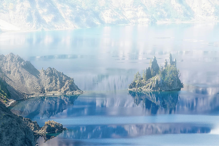 Phantom Ship Island in Mist at Crater Lake Photograph by Frank Wilson