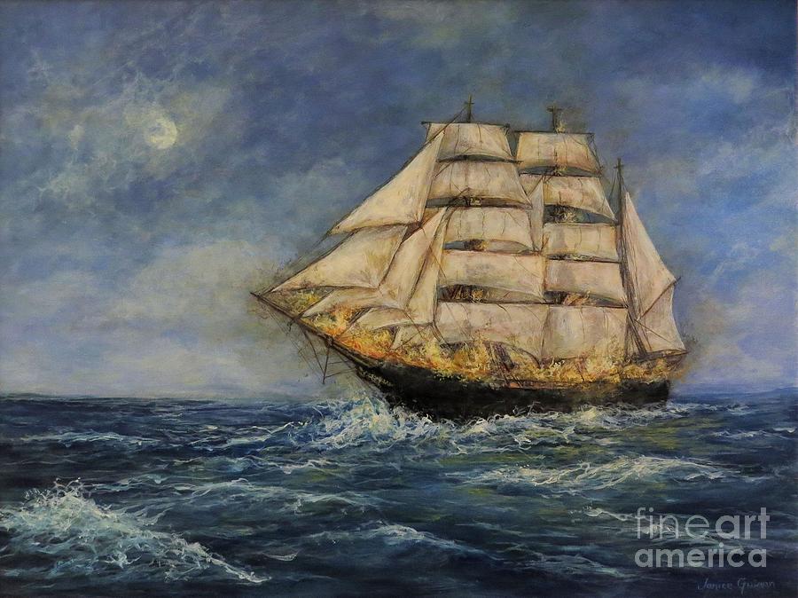 Ghost Ship Painting - Phantom Ship of the Northumberland Straight by Janice Guinan
