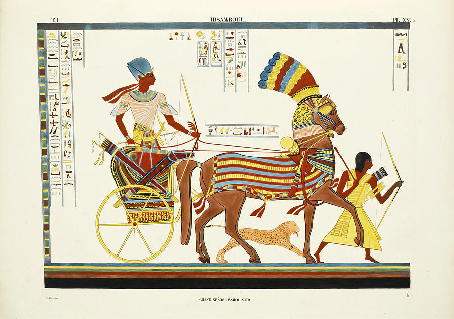 Pharaoh  Ramesses II returning triumphant on his war chariot from the Temple of Abu Simbel Drawing by Jean Francois Champollion