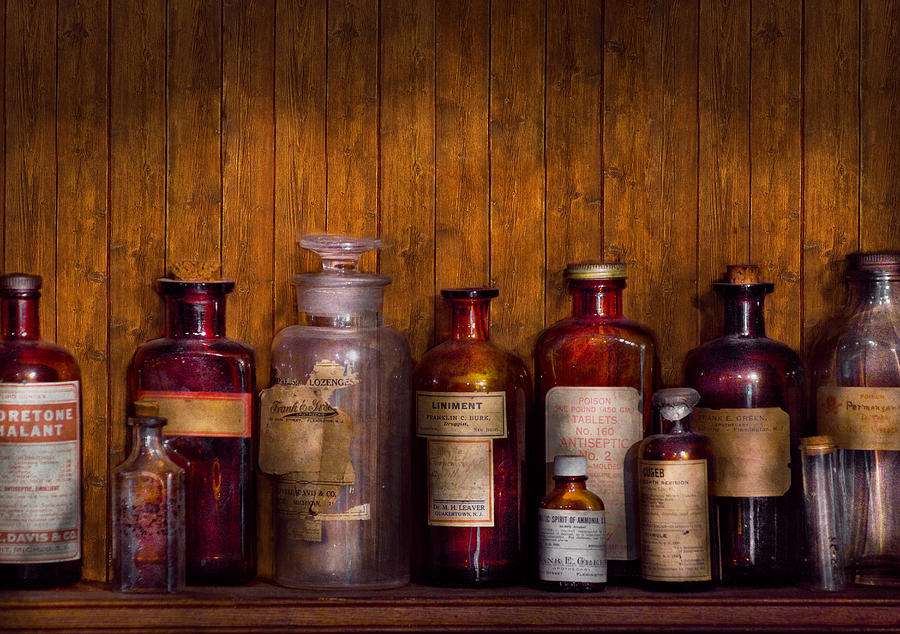 Vintage Photograph - Pharmacy - Liniment Lozenges and Antiseptic by Mike Savad
