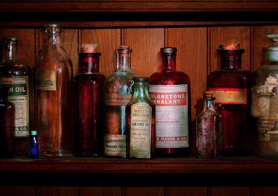 Vintage Photograph - Pharmacy -  Oils and Inhalants by Mike Savad