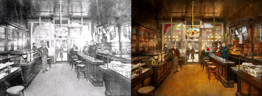 Pharmacy - Congdons Pharmacy 1910 - Side by Side Photograph by Mike Savad