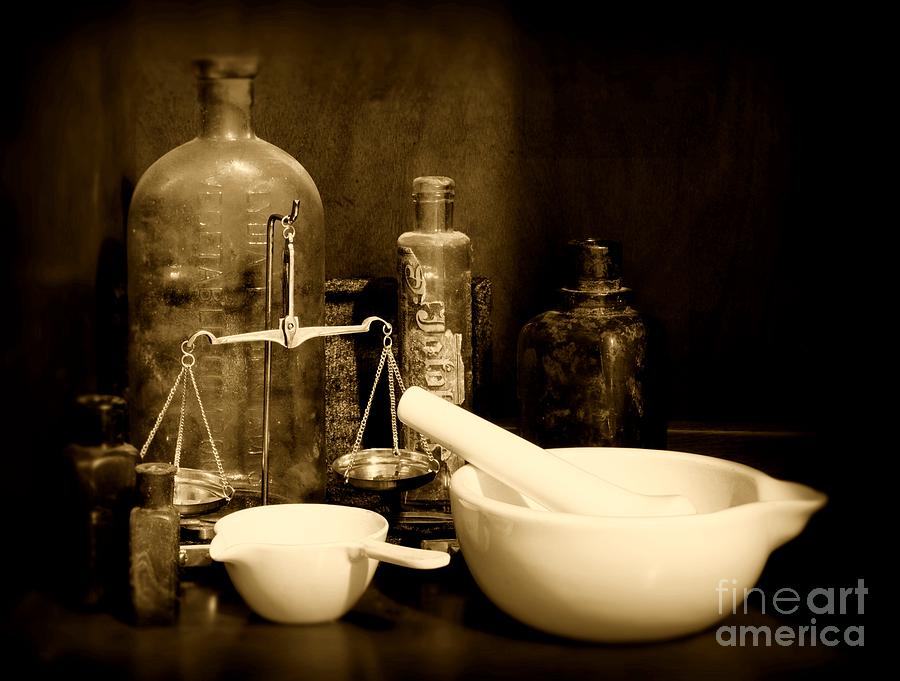 Pharmacy - mortar and pestle - black and white Photograph by Paul Ward