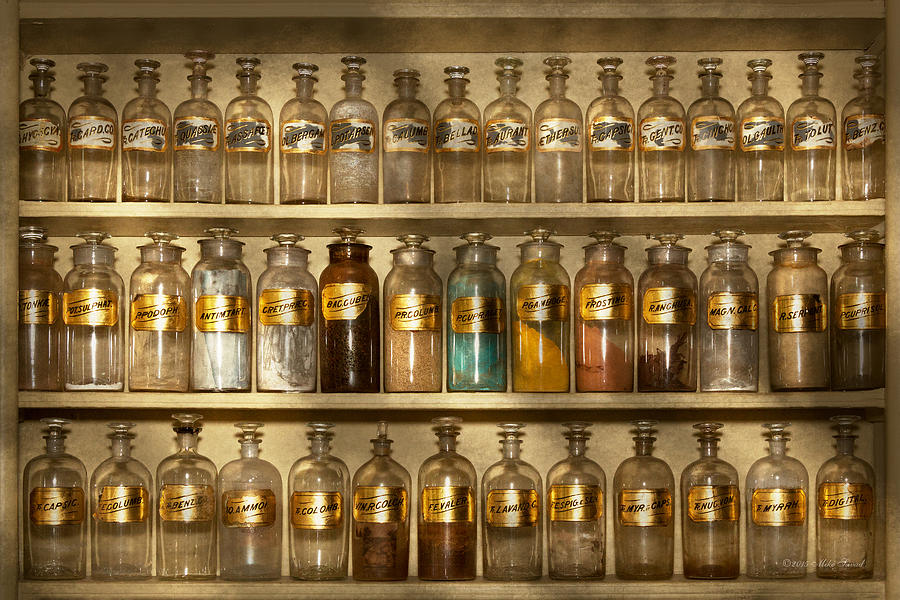 Bottle Photograph - Pharmacy - Shop furniture by Mike Savad