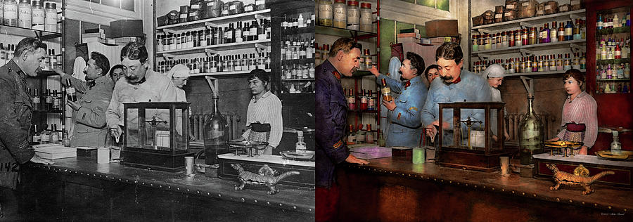 Pharmacy - The dispensing chemist 1918 - Side by Side Photograph by Mike Savad