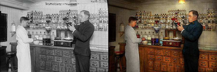 Pharmacy - The mixologist 1905 - Side by Side Photograph by Mike Savad