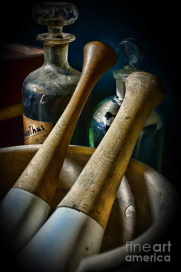 Vintage Photograph - Pharmacy - Two Old Pestles by Paul Ward
